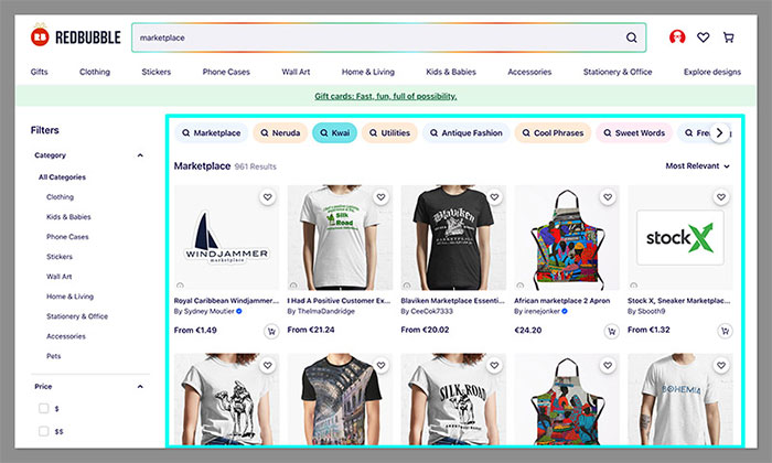 ویژگی های سایت Redbubble